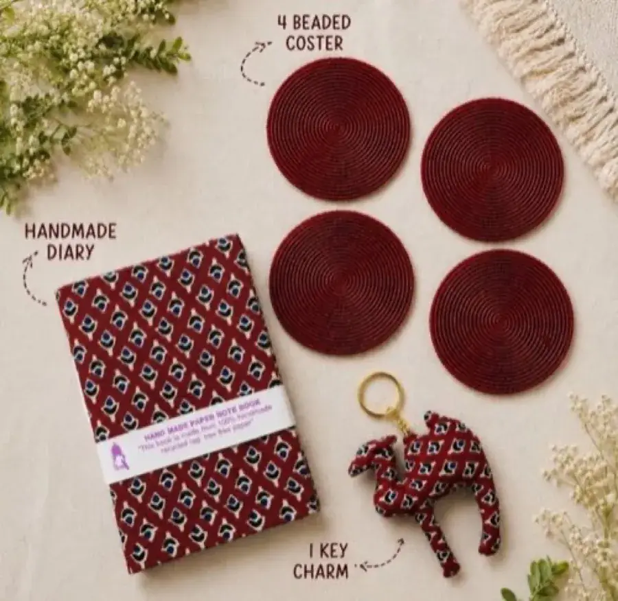 Red Journal, Coaster & Key Charm Set